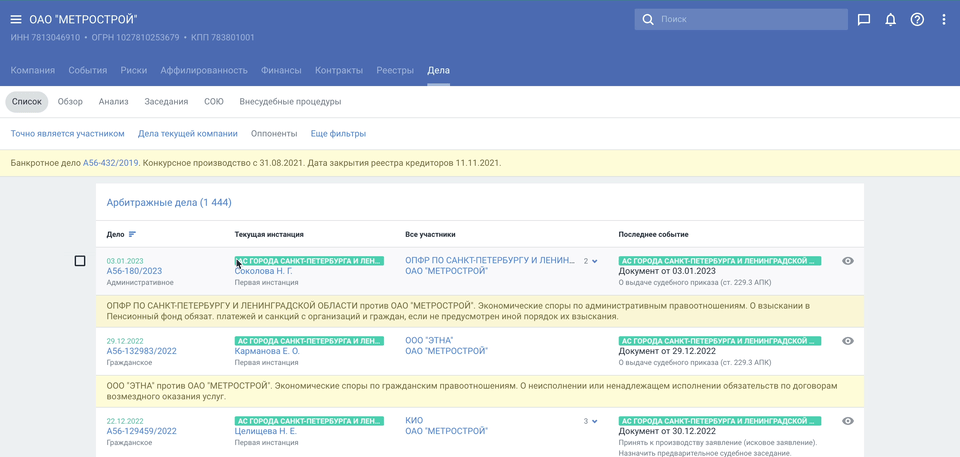 Как за минуту найти все судебные дела контрагента по ИНН