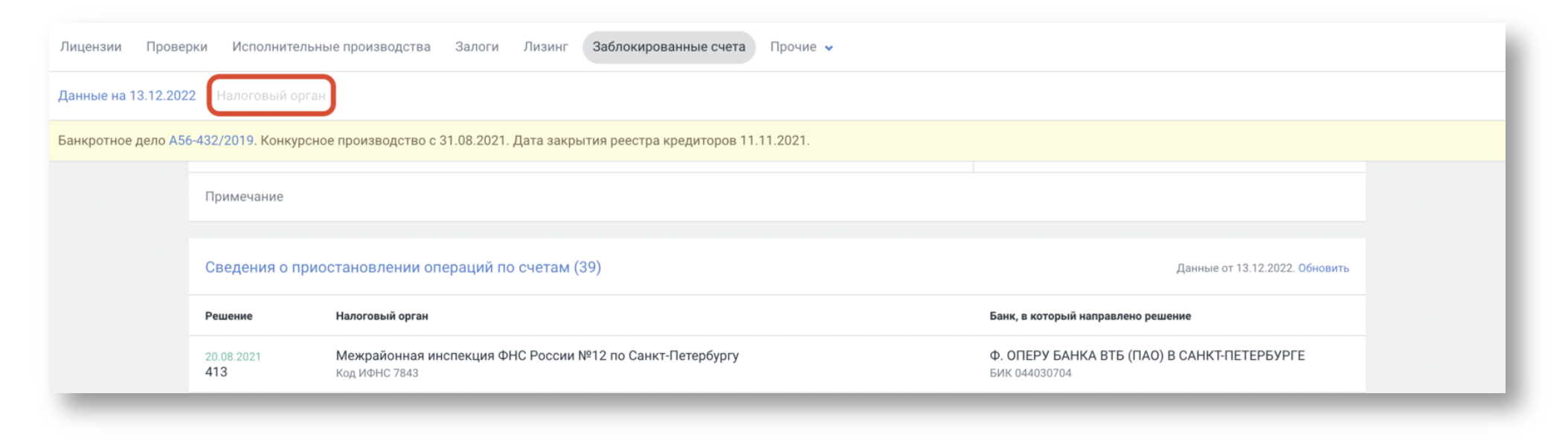 Как проверить приостановку расчетного счета по ИНН юридического лица